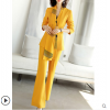 春季新款黄色显瘦阔腿裤套装不对称时尚拼接女装两件套